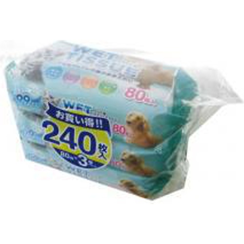 リファイン ペット用ウエットティッシュ８０枚×３ □お取り寄せ品 【購入入数１２個】