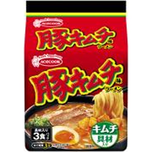 エース（袋）豚キムチ味ラーメン具材入り３Ｐ 【新商品 3/11 発売】 【今月の特売 麺類】 △ 【購入入数９個】