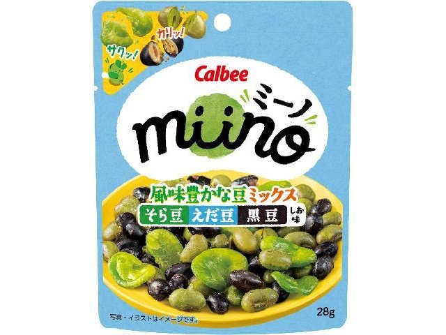 カルビー ｍｉｉｎｏミックスそら豆えだ豆黒 ２８ｇ 【新商品 9/15 発売】  【購入入数１２個】