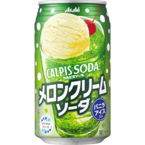 カルピスソーダ メロンクリームソーダ缶３５０ｍｌ 【今月の特売 飲料水】 △ 【購入入数２４個】