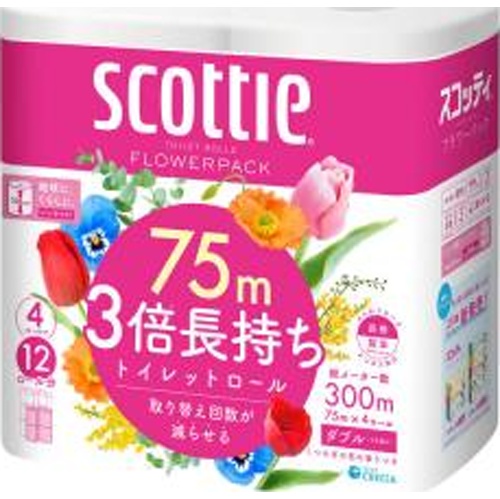 スコッティ フラワー３倍長持ち４Ｒダブル 【今月の特売 雑貨】 □お取り寄せ品 【購入入数１２個】