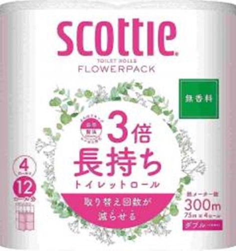 スコッティ フラワー無香料３倍巻き４ロールＷ 【今月の特売 雑貨】 □お取り寄せ品 【購入入数１２個】