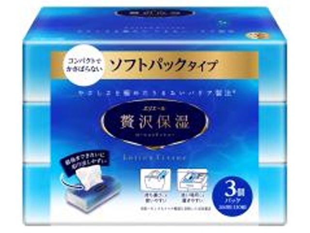 エリエール 贅沢保湿ソフトパック１３０Ｗ３Ｐ 【新商品 11/6 発売】 □お取り寄せ品 【購入入数１８個】